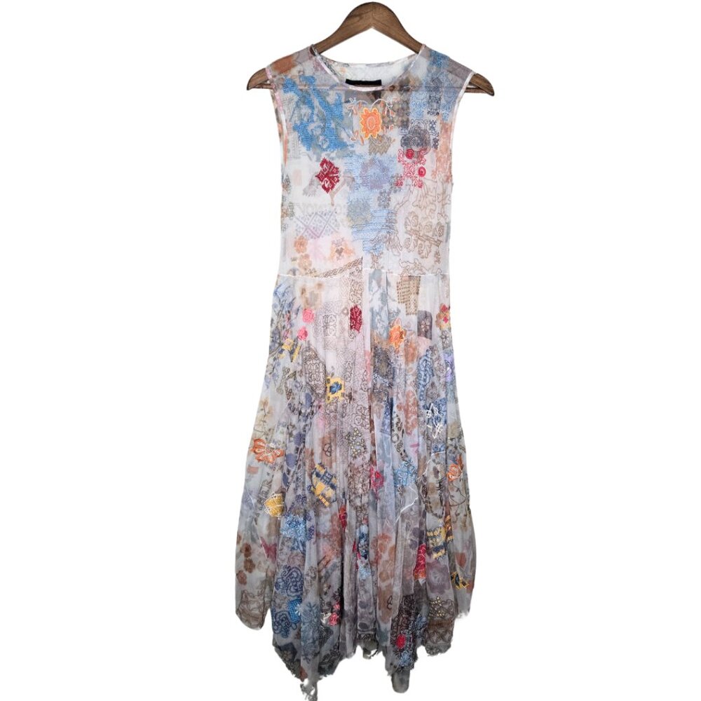 Johnny Was Biya Embroidered Mesh Midi Dress